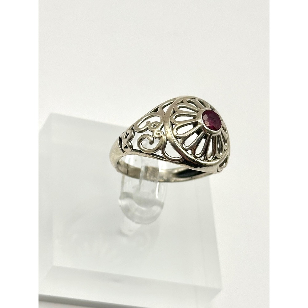 Faceted Ruby Filigree Sterling Silver Ring Size 9… - image 3